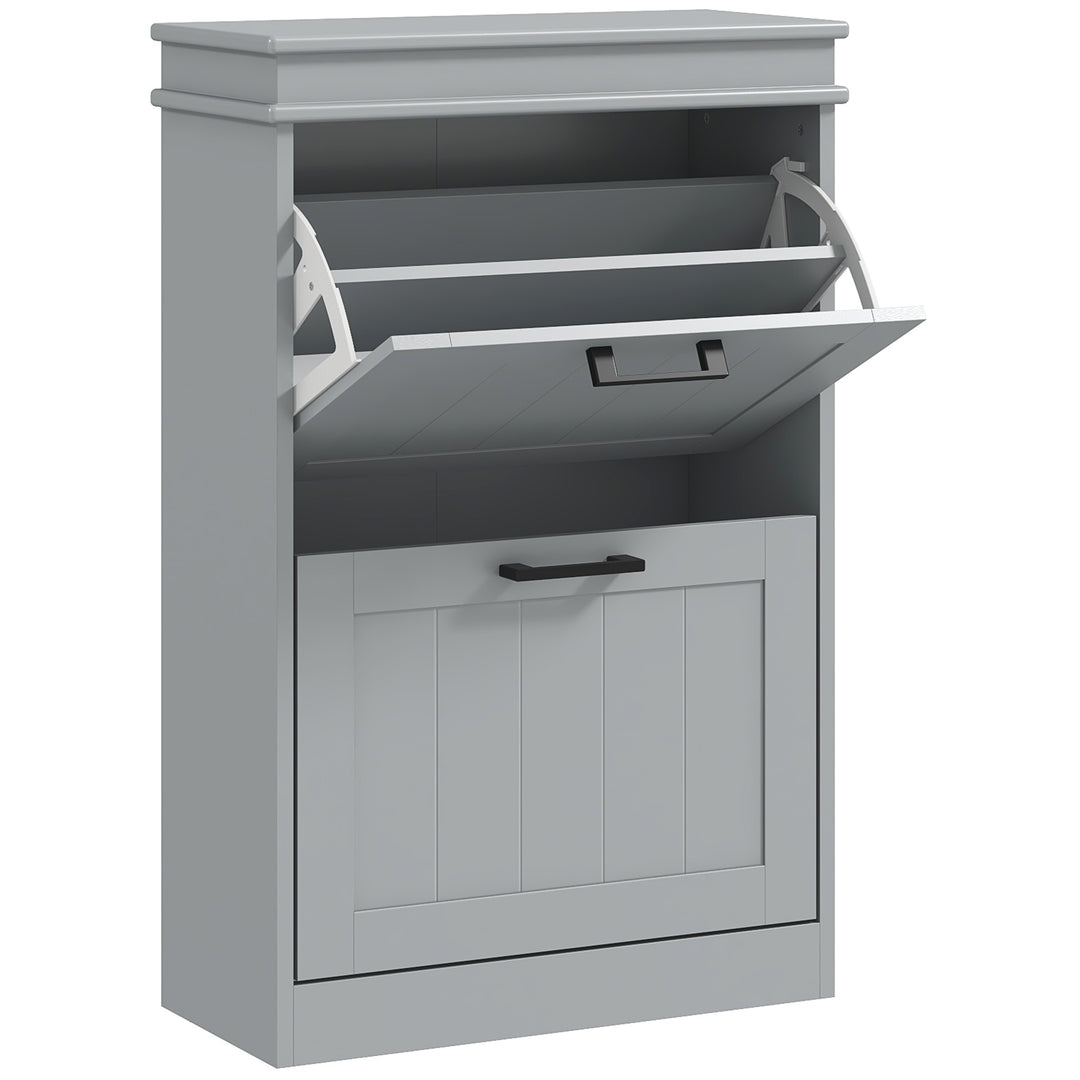 Two-Drawer Minimalistic Shoe Storage Cabinet, for 10 Shoes, Grey