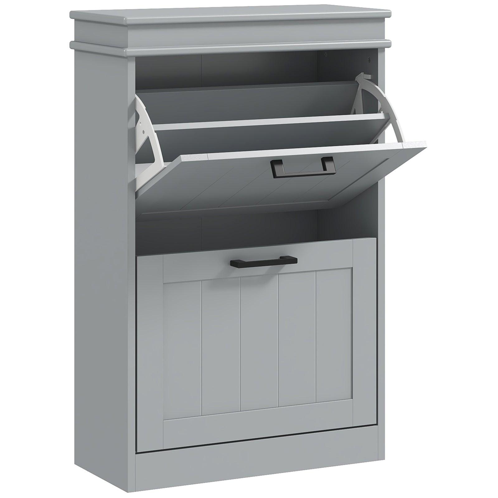 Two-Drawer Minimalistic Shoe Storage Cabinet, for 10 Shoes, Grey
