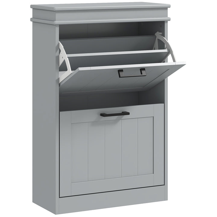 Two-Drawer Minimalistic Shoe Storage Cabinet, for 10 Shoes, Grey
