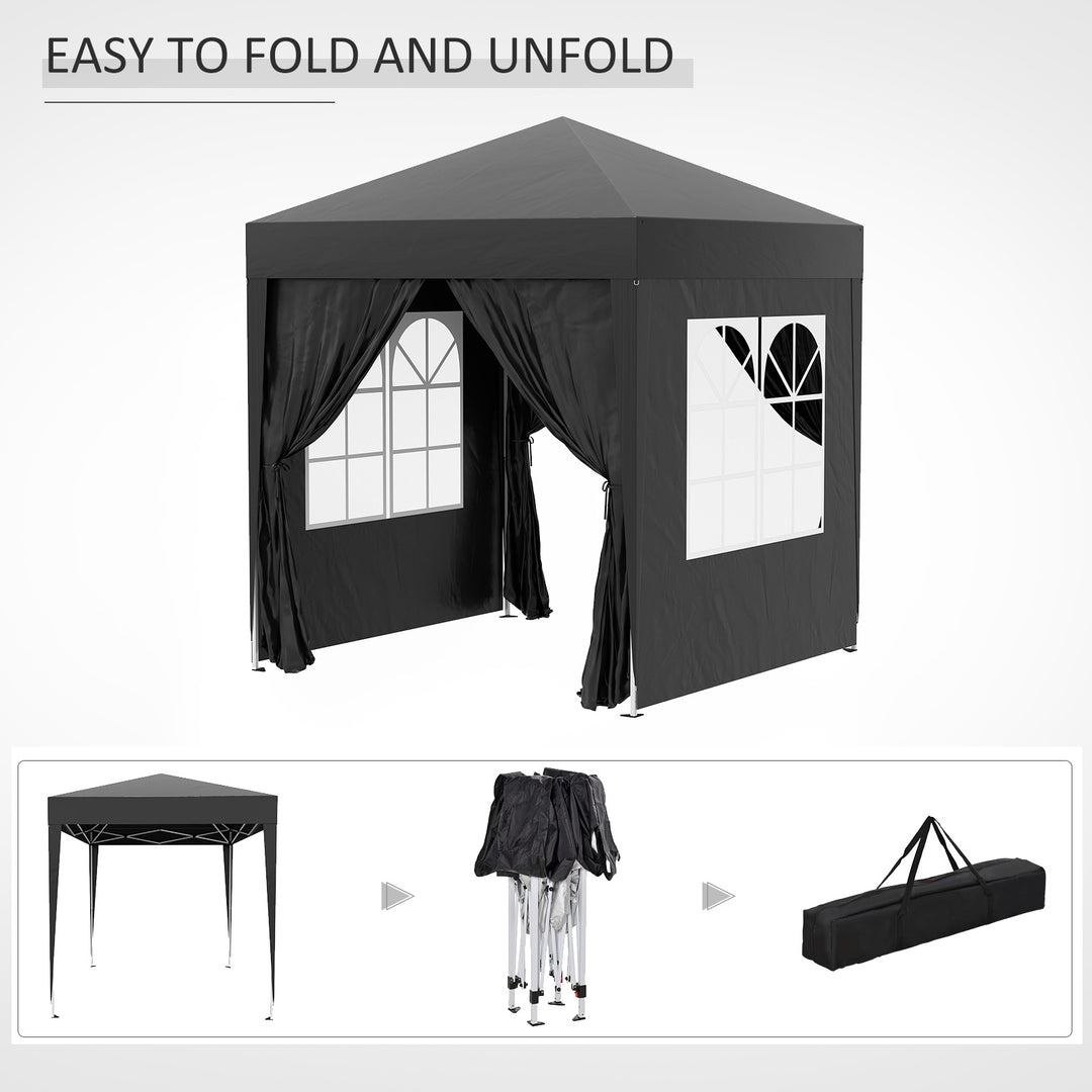 Outsunny 2x2m Garden Pop Up Gazebo Shelter Canopy w/ Removable Walls and Carrying Bag for Party and Camping, Black