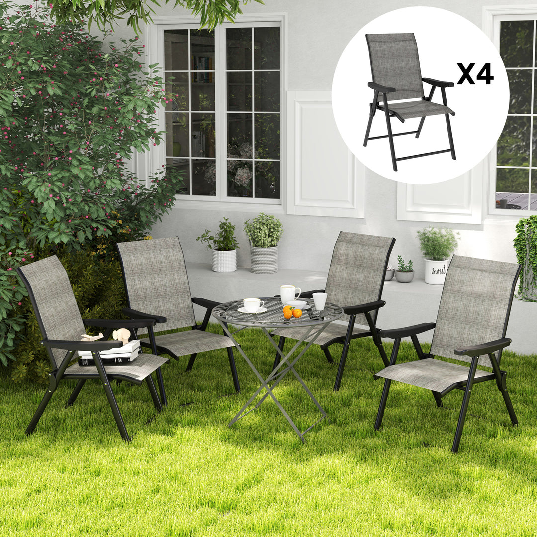 Set of Four Folding Outdoor Chairs - Black/Grey