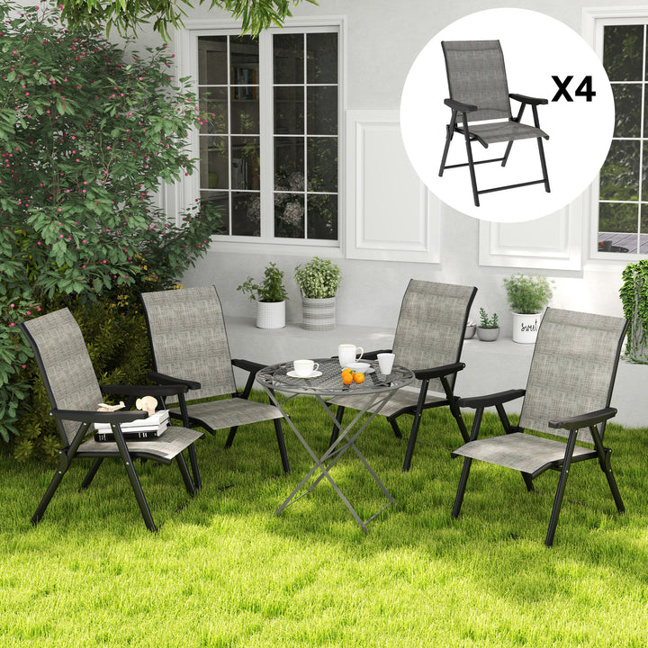 Set of Four Folding Outdoor Chairs - Black/Grey