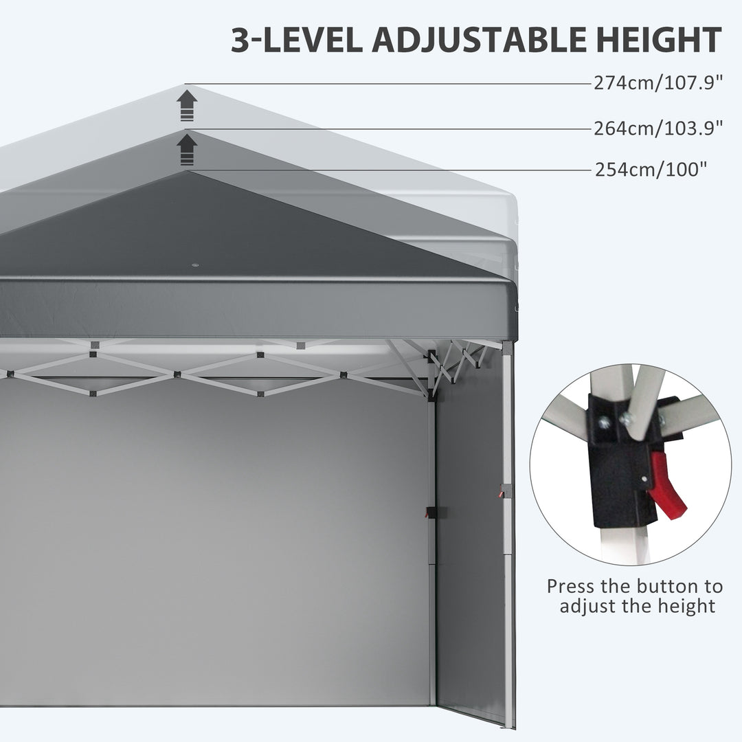 Outsunny 3 x 3 (M) Pop Up Gazebo with 2 Sidewalls, Leg Weight Bags and Carry Bag, Height Adjustable Party Tent Event Shelter for Garden, Dark Grey