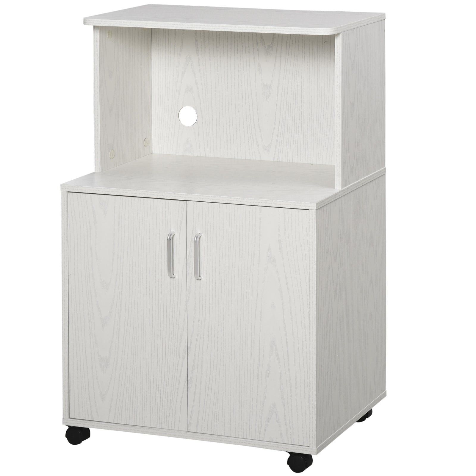 Kitchen Storage Unit, Modern Microwave Stand Trolley Cart, Sideboard with Cabinet, Locking Wheels, Shelf for Living Room, Dining Room, White
