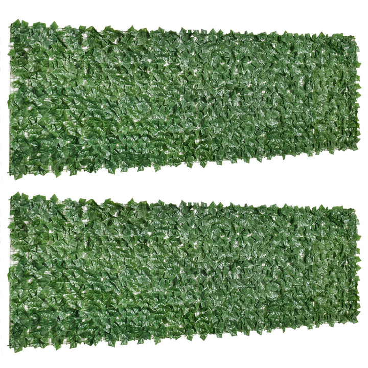 Outsunny 2-Piece Artificial Leaf Hedge Screen Privacy Fence Panel for Garden Outdoor Indoor Decor, Dark Green, 3M x 1M | Aosom UK