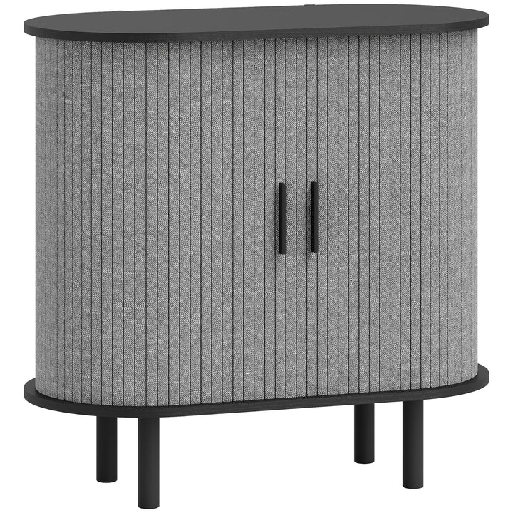 MCL Tambour Sideboard with Fluted Sliding Doors, Modern Kitchen Cupboard with Storage Shelves and Wooden Legs, Grey