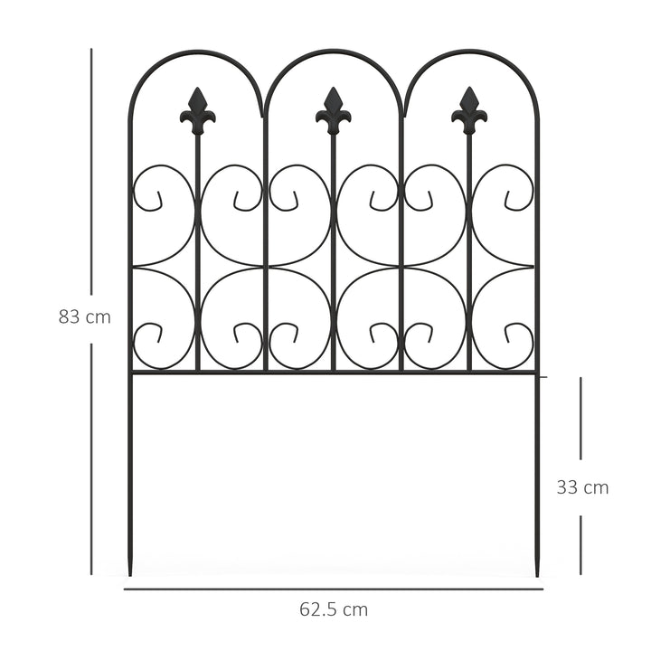 Decorative Garden Fencing, 83cm (H) x 3m (L) 5PCs Outdoor Picket Fence Panels, Rustproof Metal Wire Landscape Flower Bed Border Edging Animal Barrier, Black