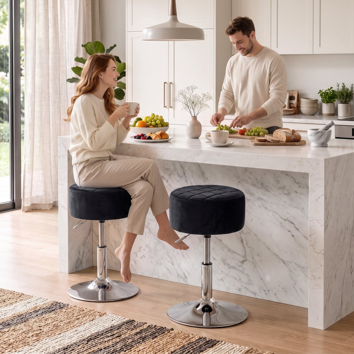 Bar Stool Adjustable Swivel Chair Velvet-Feel Seat 1 Piece, Black