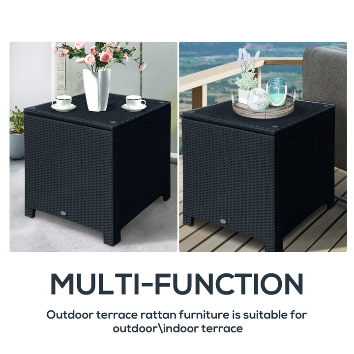 Outsunny PE Wicker Side Table Rattan Garden Furniture with Four Foot Pads, Rust & Mild Weather Damage Resistant, Black | Aosom UK