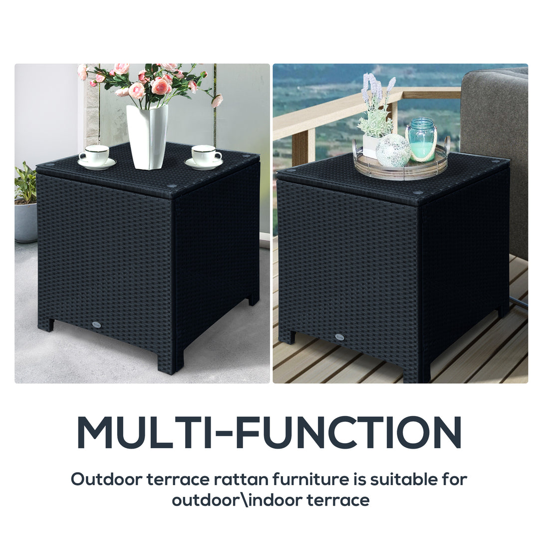PE Wicker Side Table Rattan Garden Furniture with Four Foot Pads, Rust & Mild Weather Damage Resistant, Black