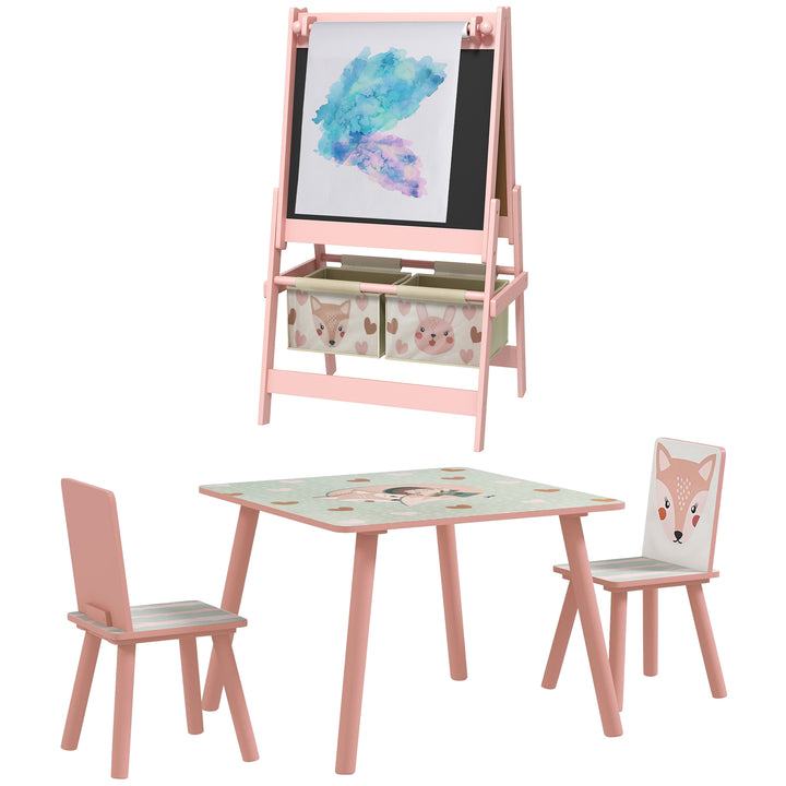 ZONEKIZ Multi-Activity Kids Table and Chair Set with Easel, Paper Roll, and Storage, Children's Furniture, Pink | Aosom UK