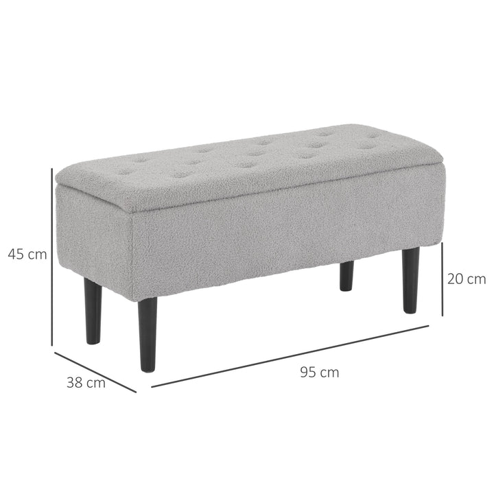 47L Storage Ottoman, End of Bed Bench with Wooden Legs, Fabric Footstool for Living Room, Bedroom, 95 x 38 x 45cm, Grey