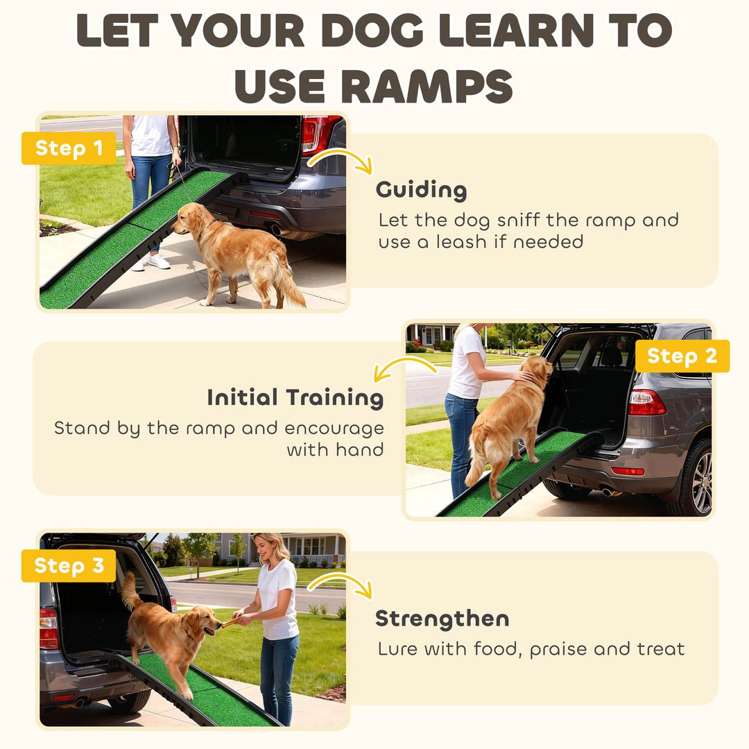 Foldable Dog Ramp with Artificial Anti-slip Surface, Portable &amp; Lightweight, for Cars, Home, 155 x 38.5 x 15.5 cm