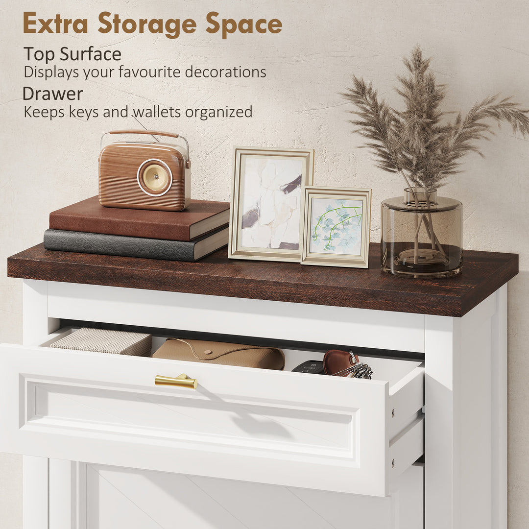 Shoe Cabinet with 2 Flip Drawers, Farmhouse Narrow Shoe Storage Cabine