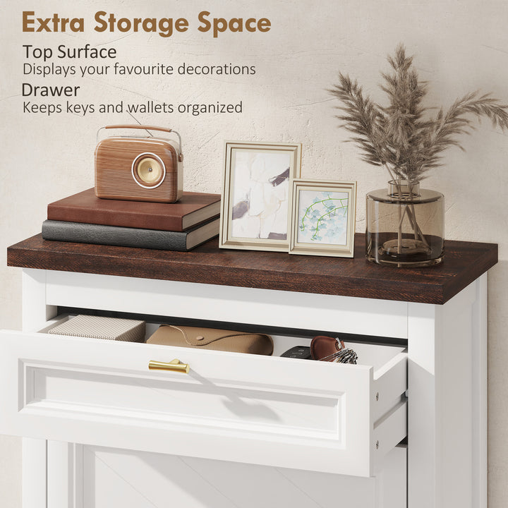 Shoe Cabinet with 2 Flip Drawers, Farmhouse Narrow Shoe Storage Cabine