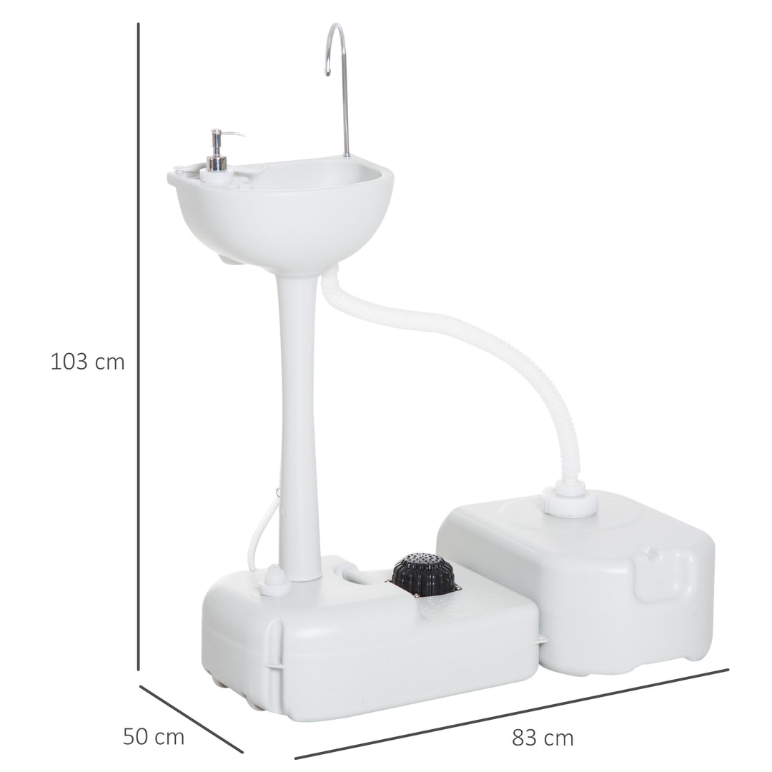 Portable Camping Sink with Running Water and Wastewater Tank, Hand Wash Basin with Rolling Wheels, Foot Pump, Soap Dispenser for Outdoor Events, Gatherings, Picnic