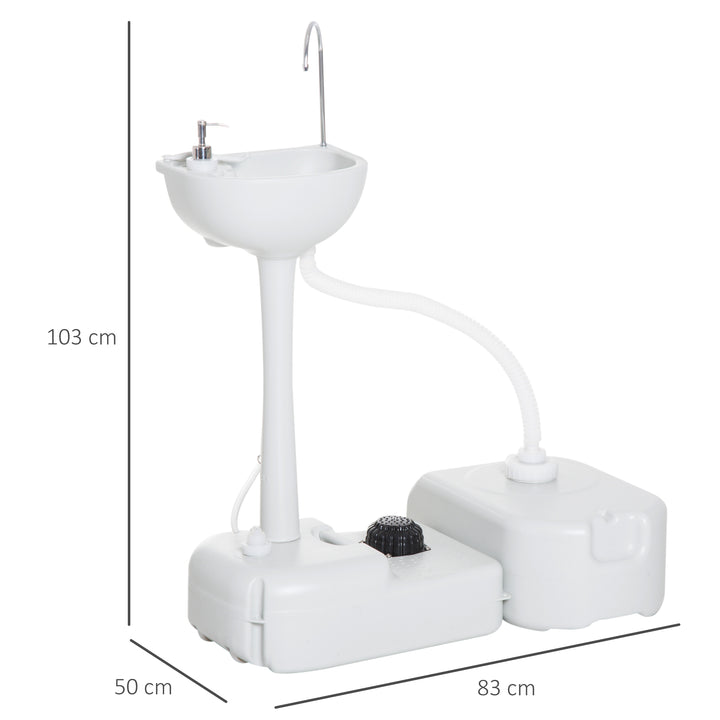 Portable Camping Sink with Running Water and Wastewater Tank, Hand Wash Basin with Rolling Wheels, Foot Pump, Soap Dispenser for Outdoor Events, Gatherings, Picnic