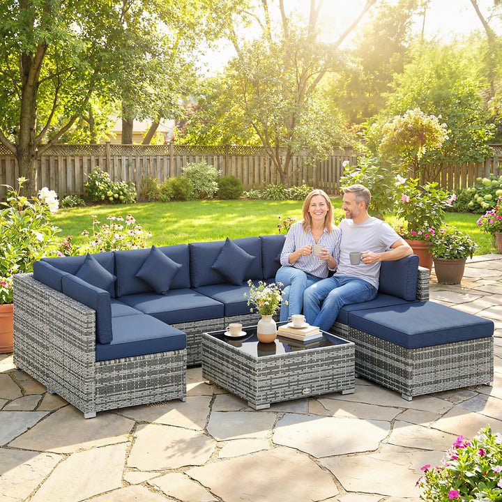 8 Pieces PE Rattan Corner Sofa Set, Outdoor Garden Furniture Set, Pati