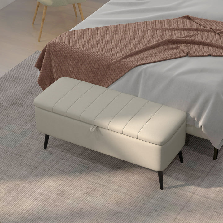 Linen-Look 92 x 31cm Storage Ottoman - Cream White