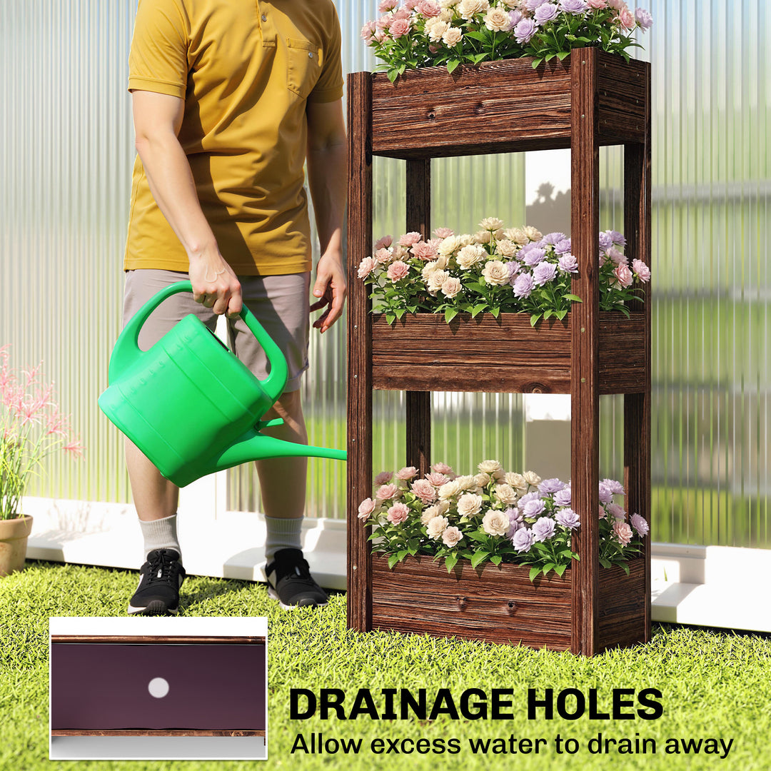 3-Tier Wooden Raised Planter, Raised Garden Bed on Legs with Drainage 