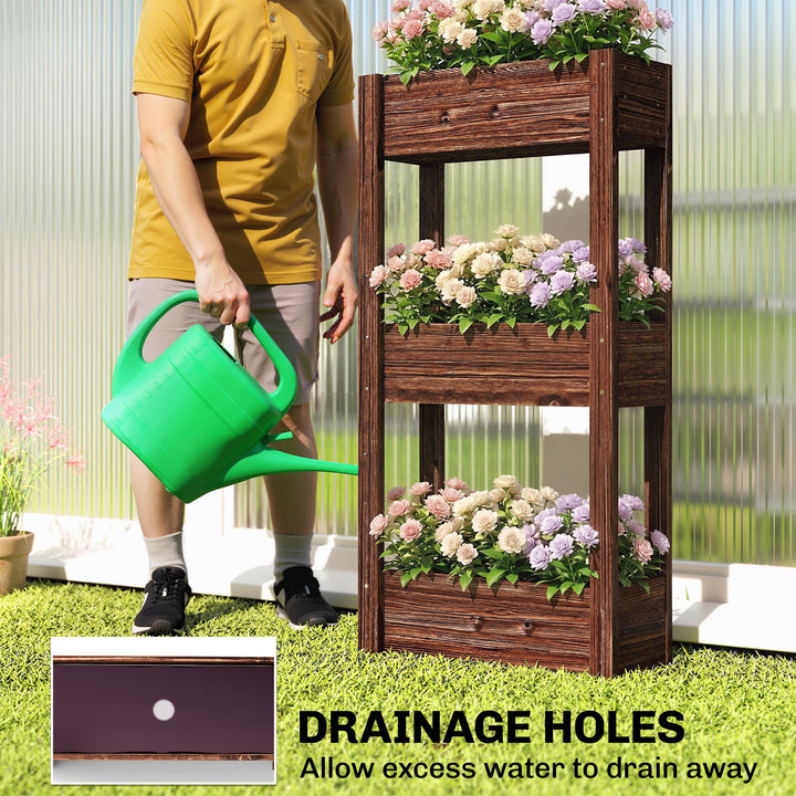 3-Tier Wooden Raised Planter, Raised Garden Bed on Legs with Drainage 