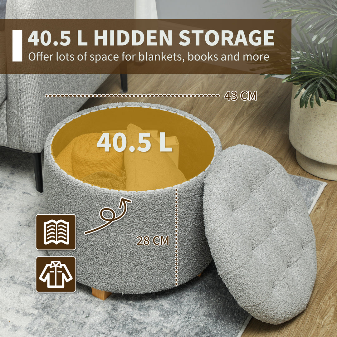 40.5L Teddy Fleece Storage Ottoman - Grey