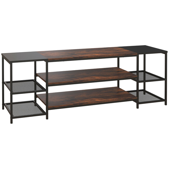 HOMCOM Industrial TV Cabinet: Storage Shelves for 65" TVs, Rustic Brown & Black, Living Room Furniture | Aosom UK