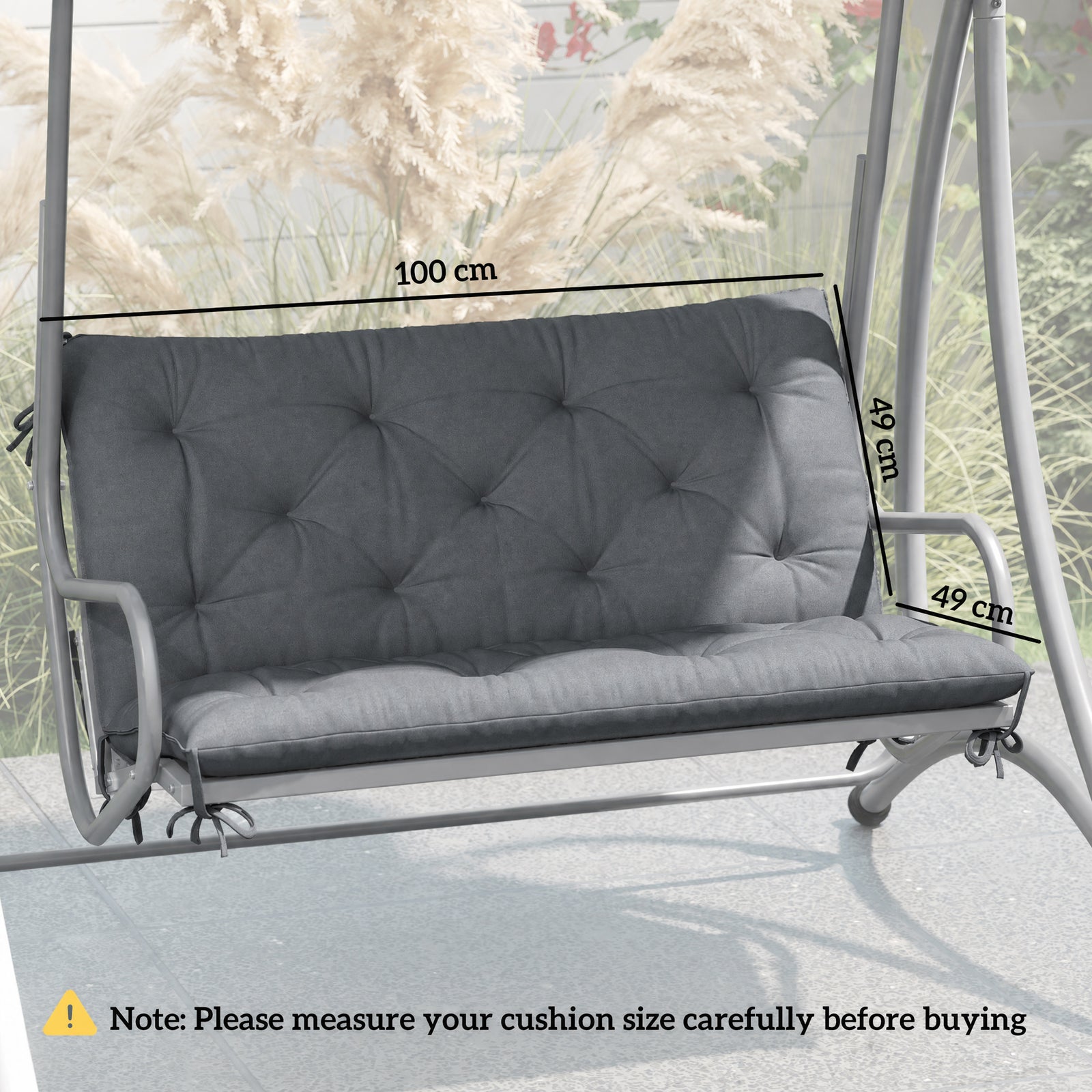 2 Seater Bench Pad, Garden Swing Chair Cushion with Back and Ties, Tuf