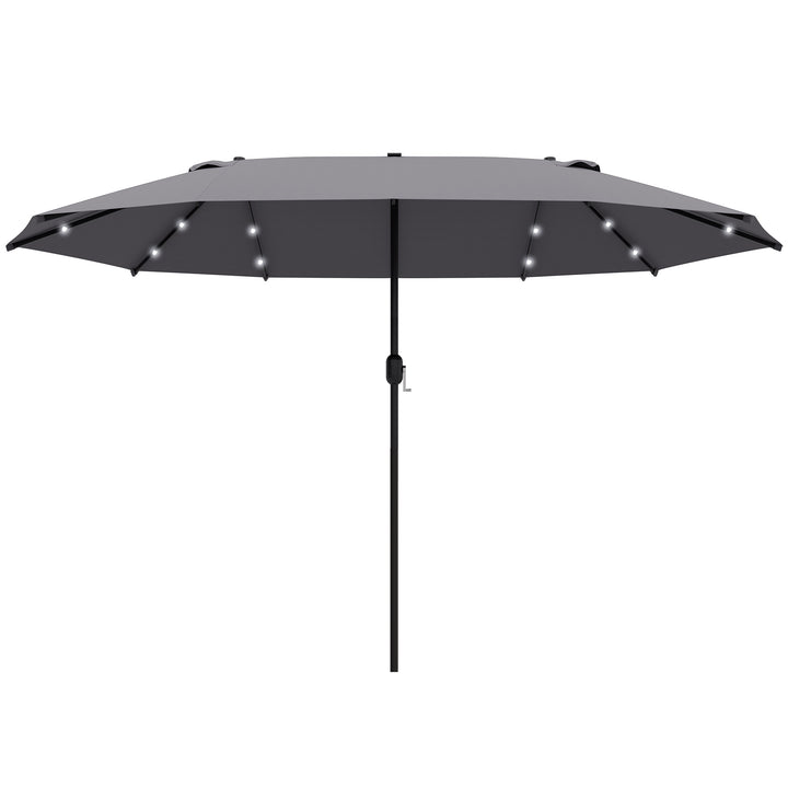 Outsunny 4.4m Double-Sided Sun Umbrella Garden Parasol Patio Sun Shade Outdoor with LED Solar Light , Dark Grey | Aosom UK