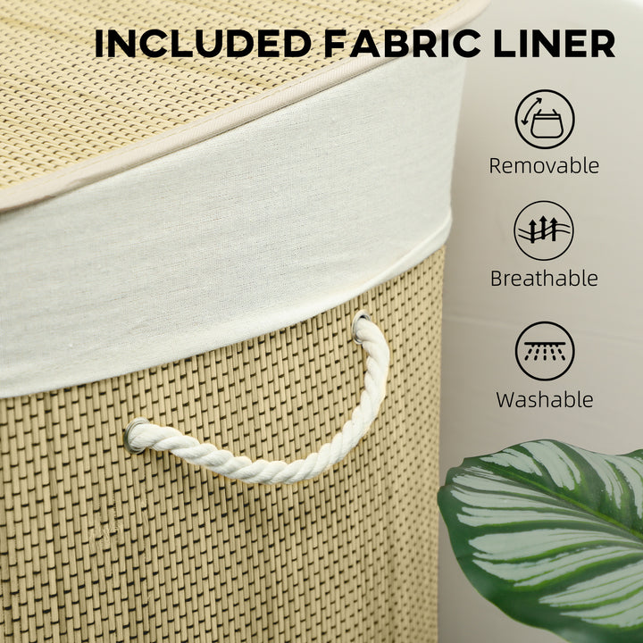 3 Section Laundry Basket with Lid, 144L Bamboo Laundry Hamper with Han