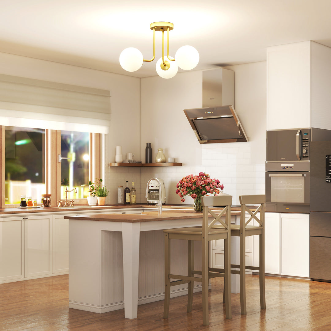 MCL LED Ceiling Light with Globe Shades, Modern 3-Light Ceiling Light with G9 Sockets for Living Room, Bedroom, Dining Room, Bulbs Not Included, Gold Tone