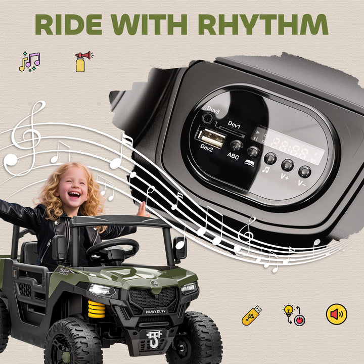 Kids Ride on Car, 12V Electric Kids UTV with Electric Dump Bed, 4-Wheel Suspension for 3-8 Years