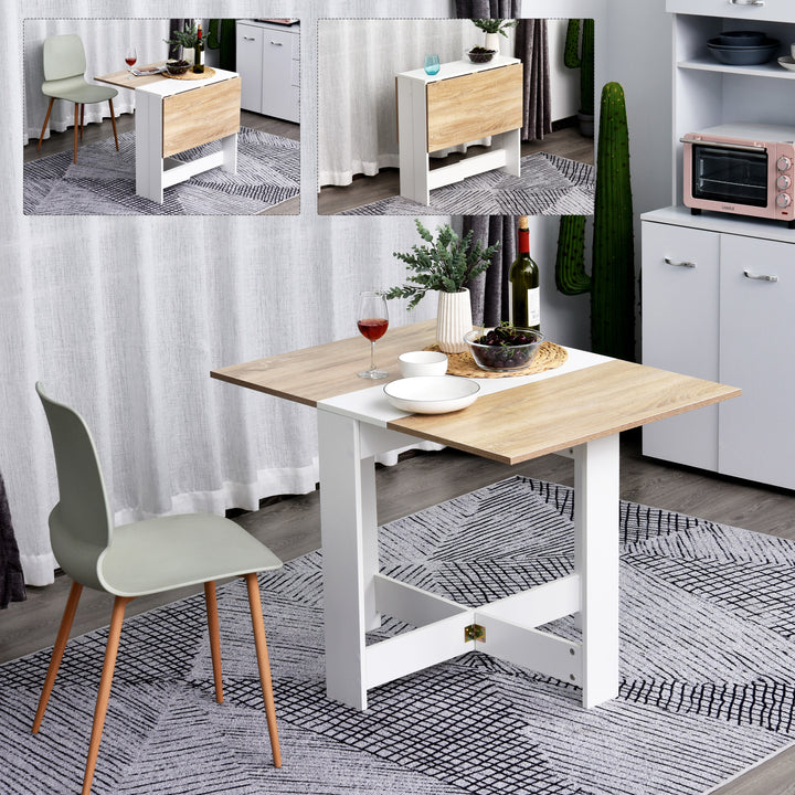 HOMCOM Particle Board Folding Wood Tables, Drop Leaf Dining Table for Space Saving, Writing Computer Desk, Home Office, Oak & White | Aosom UK