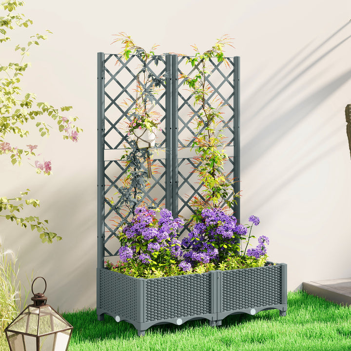 Raised Garden Bed with Trellis, Plastic Planter Box with Drainage Hole