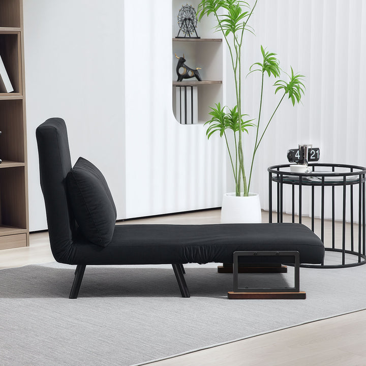 4-in-1 Velvet-Feel Single Chair Bed, with Pillow - Black
