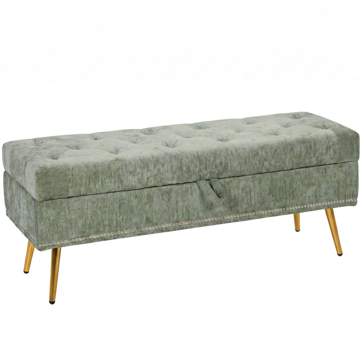Storage Ottoman, Chenille Upholstered Ottoman Storage Box with Padded 