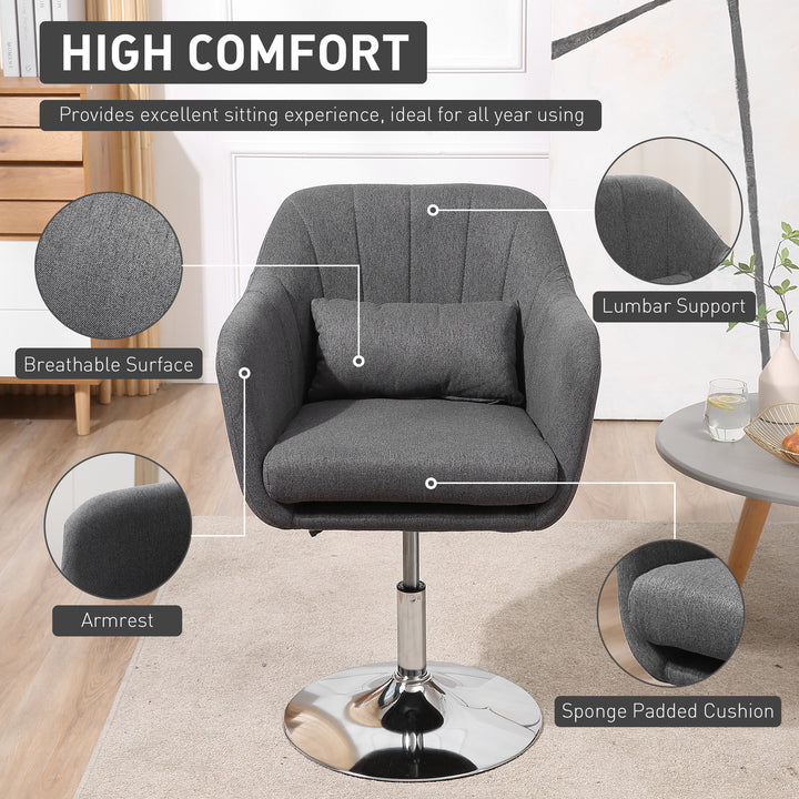 Swivel Linen Fabric Accent Chair for Living Room Contemporary Vanity Armchair with Adjustable Height Thick Cushion Lumbar Support Armrest for Bedroom Office Dark Grey