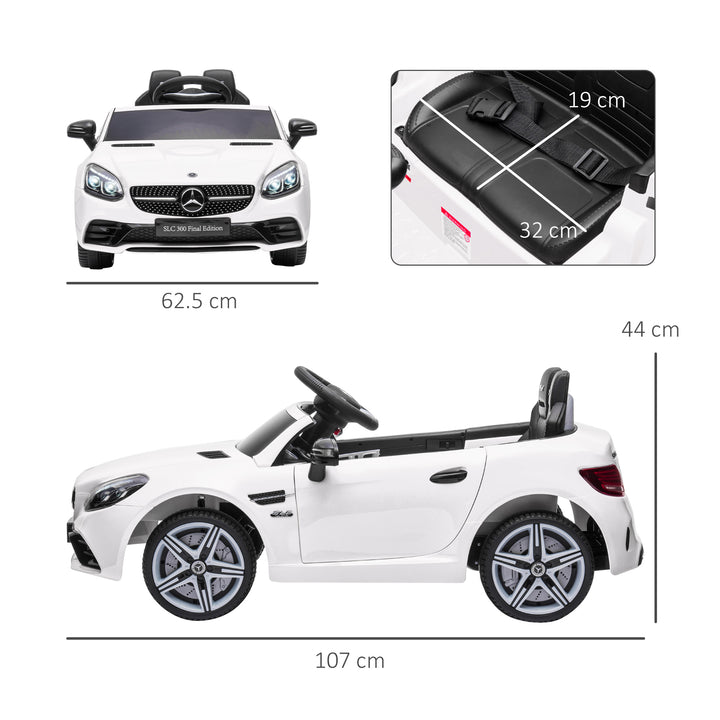 Benz SLC 300 Licensed 12V Kids Electric Ride On, with Music, Remote Control, LED Headlights, Horn, White