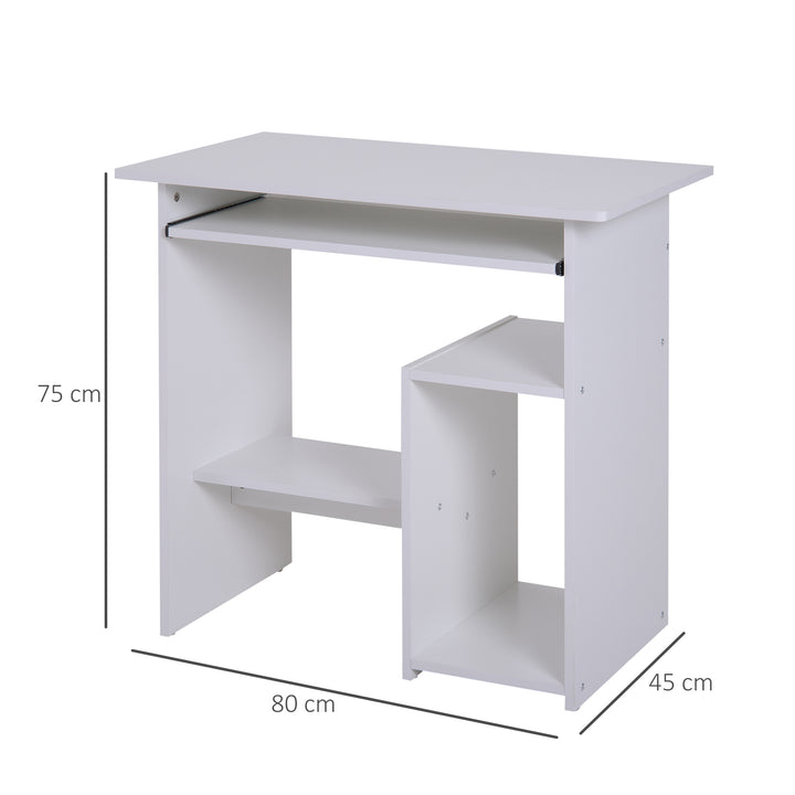 HOMCOM Compact Computer Table with Keyboard Tray, Storage Shelf, Wooden Computer Desk for Home Office, Modern Corner Table, White | Aosom UK