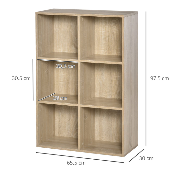 HOMCOM Six-Cube Bookcase - Oak Wood Effect