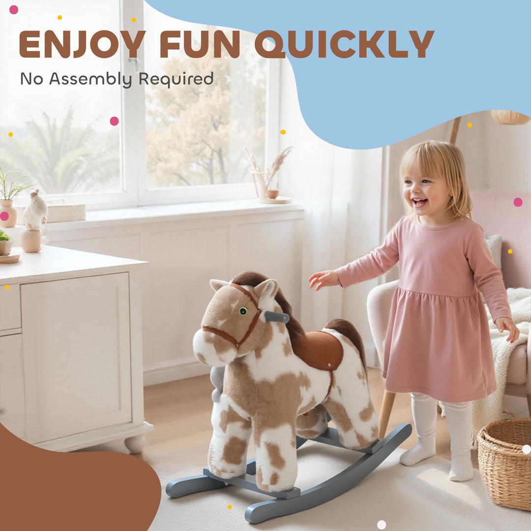 Baby Rocking Horse, Plush Animal Rocker with Realistic Sound and Toy, Rocking Toy Chair for Kids Aged 2-5