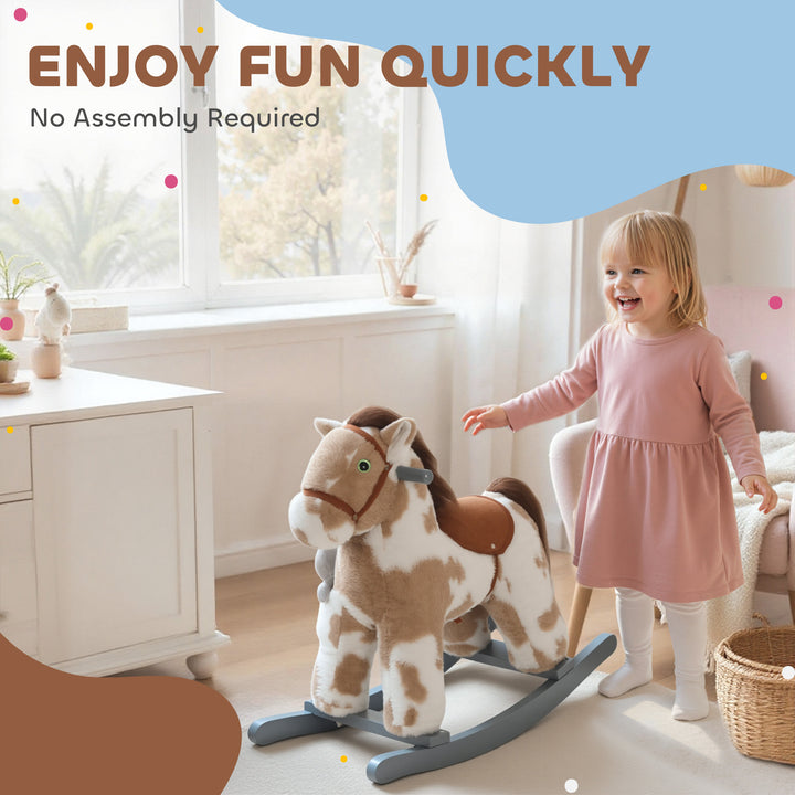 Baby Rocking Horse, Plush Animal Rocker with Realistic Sound and Toy, Rocking Toy Chair for Kids Aged 2-5