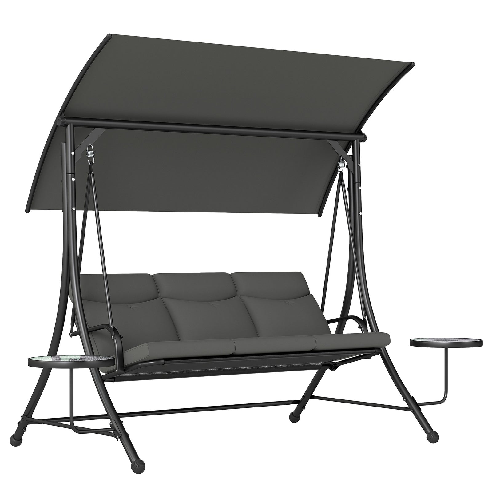 Three-Seater Garden Swing, with Adjustable Canopy - Black/Grey