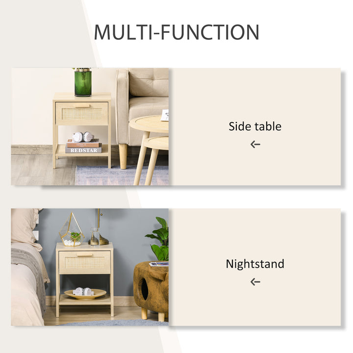 MCL Nightstand with Rattan Drawer and Storage Shelf, Bedside End Table for Bedroom, Living Room