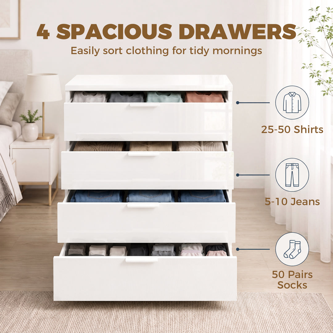 High Gloss 4-Drawer Chest of Drawers, Space-Saving Bedroom Storage - view 5