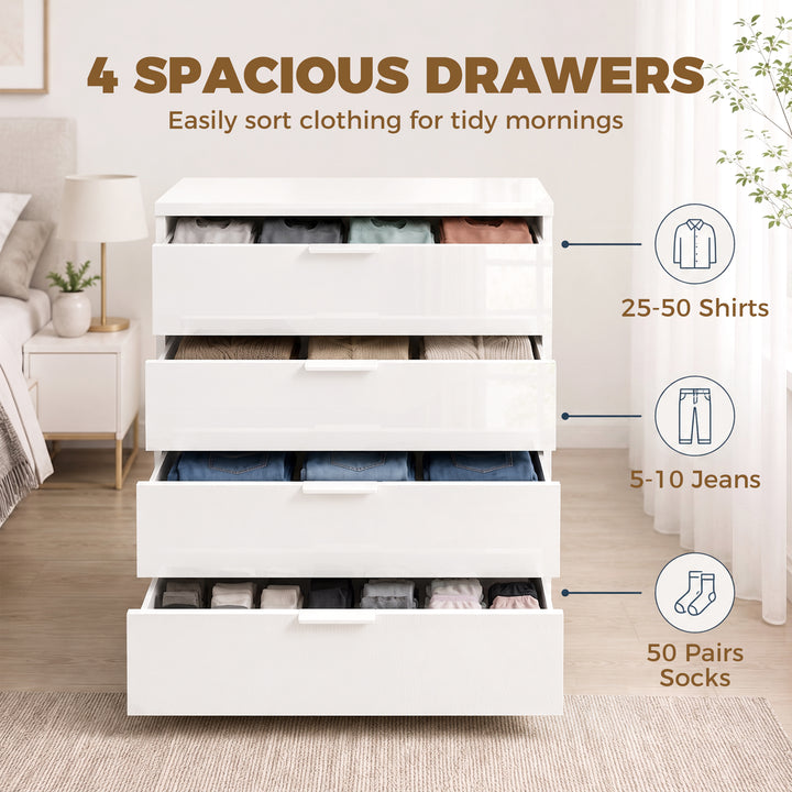 High Gloss 4-Drawer Chest of Drawers, Space-Saving Bedroom Storage - view 5