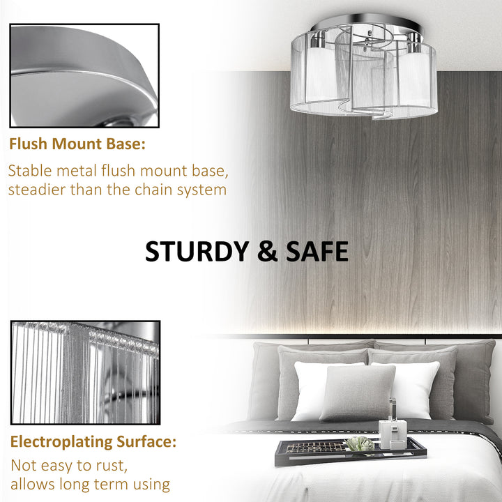 Modern Chandelier, Semi-Flush Mount Ceiling Light with 2 Light, E27 Bulb Base for Hallway, Dining Room, Living Room, White and Silver