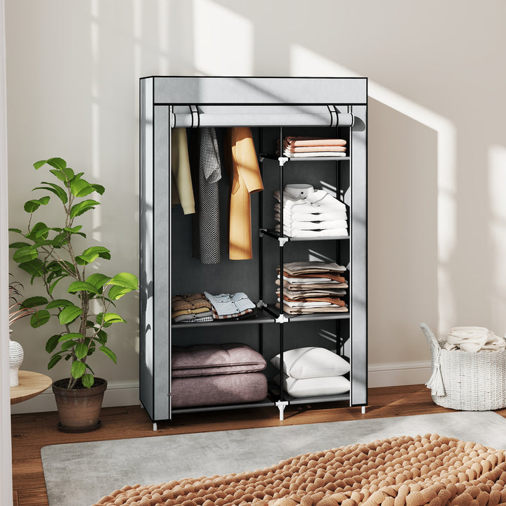 Fabric Wardrobe, Portable Wardrobe with 6 Shelves, 1 Hanging Rail, Foldable Closets, 103 x 43 x 162.5 cm, Light Grey