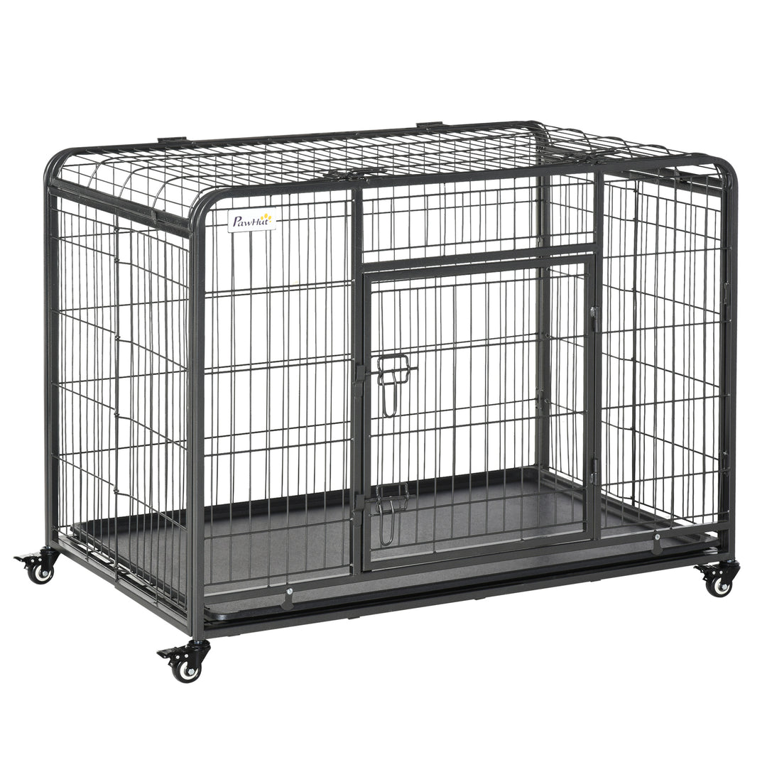MCL Metal Dog Cage Kennel Locking Door & Wheels Removable Tray Openable Top For Large Pets 109.5 x 71 x 78 cm