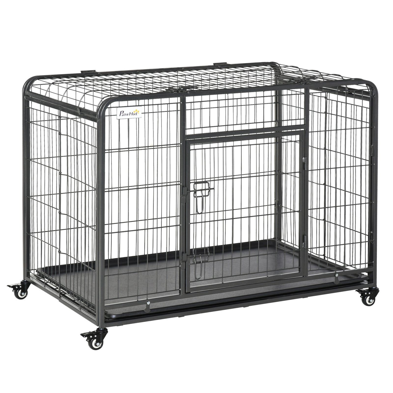 Metal Dog Cage Kennel Locking Door & Wheels Removable Tray Openable Top For Large Pets 109.5 x 71 x 78 cm